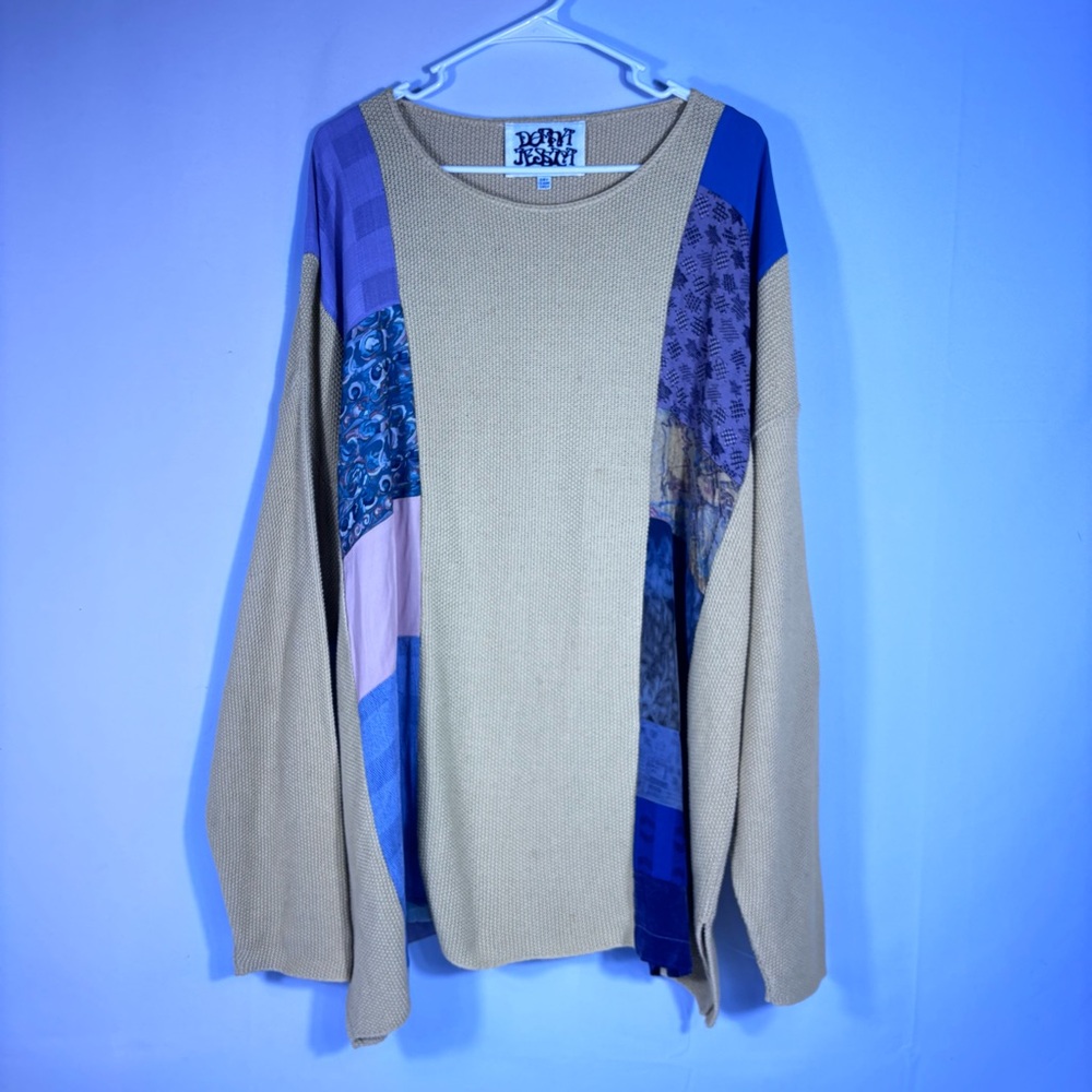 Vintage Donna Jessica Yellow Oversized Patchwork Crewneck Sweater One Size